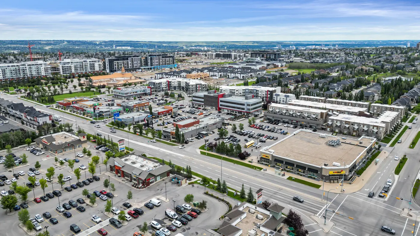 The shops and services of the 85th Street corridor from above, minutes from the front door.